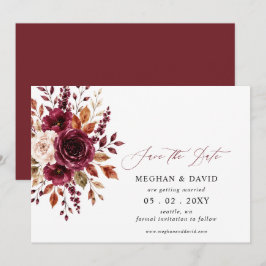 Elegante Boho Burgundy Herfst Bloemige Bruiloft Save The Date