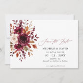 Elegante Boho Burgundy Herfst Bloemige Foto Save The Date (Voorkant)
