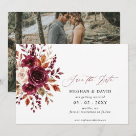 Elegante Boho Burgundy Herfst Bloemige Foto Save The Date