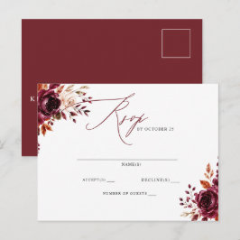 Elegante Boho Burgundy Herfst Bloemstuk RSVP Briefkaart