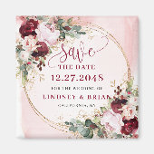 Elegante Boho Burgundy Roze Gouden Bloemen Save th Magneet (Voorkant)