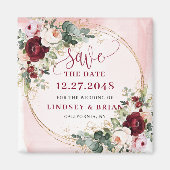 Elegante Boho Burgundy Roze Gouden Bloemenmagneet Magneet (Voorkant)