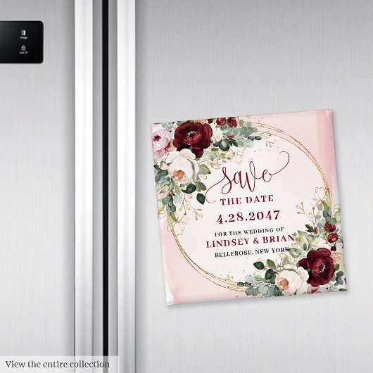 Elegante Boho Burgundy Roze Gouden Bloemenmagneet Magneet