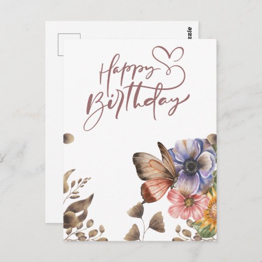 Elegante Boho Butterfly Bloemen Verjaardag Briefkaart (Voorkant / Achterkant)