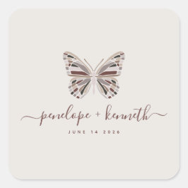 Elegante Boho Butterfly Bourgogne Taupe bruiloft Vierkante Sticker