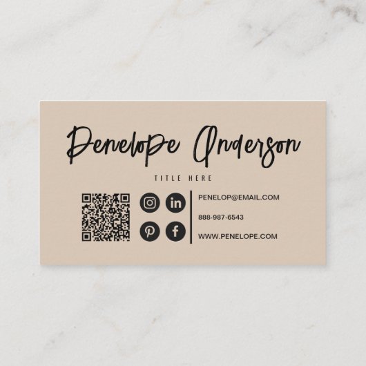 Elegante Boho Cacao Cream QR Code Modern Uniek Visitekaartje (Achterkant)
