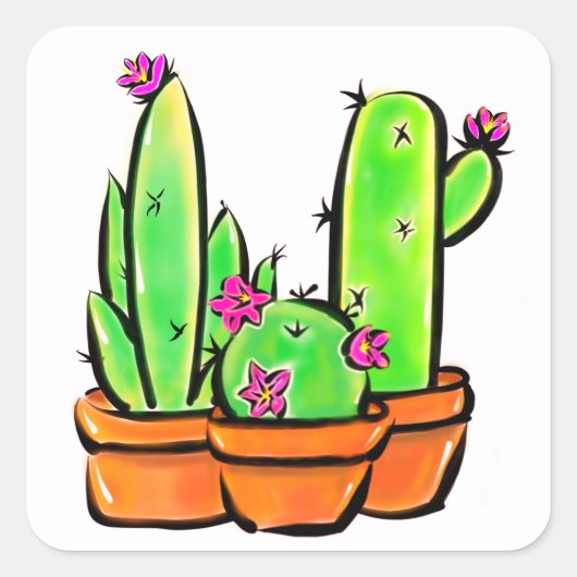 Elegante boho Cactus cactussen vetplanten Vierkante Sticker (Voorkant)