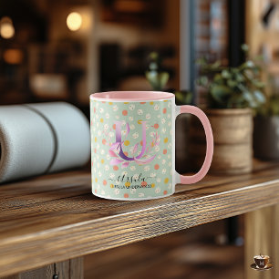 Elegante Boho Chic Bloem Monogrammok - U Mok