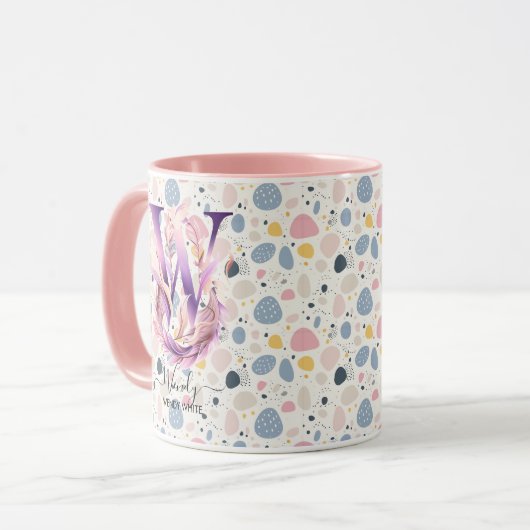 Elegante Boho Chic Bloem Monogrammok - W Mok (Voorkant links)