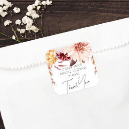Elegante Boho Chic Bloemachtige Bruiloftsfeest Fav Vierkante Sticker
