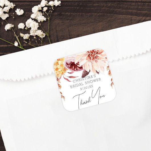 Elegante Boho Chic Bloemachtige Bruiloftsfeest Fav Vierkante Sticker