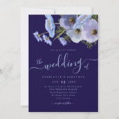 Elegante Boho Chic Bloemige Blauwe Trouw QR Code Kaart (Voorkant)