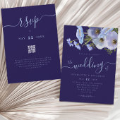 Elegante Boho Chic Bloemige Blauwe Trouw QR Code Kaart