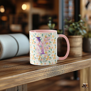 Elegante Boho Chic Bloemige Monogrammok - Y Mok