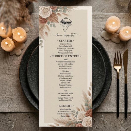 Elegante Boho Chic Bruiloft Menu