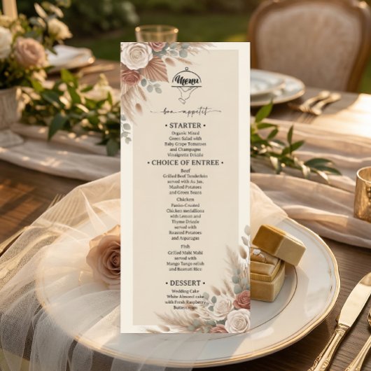 Elegante Boho Chic Bruiloft Menu