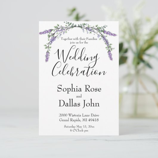 Elegante boho chic lavendel en eucalyptus kaart (Staand voorkant)