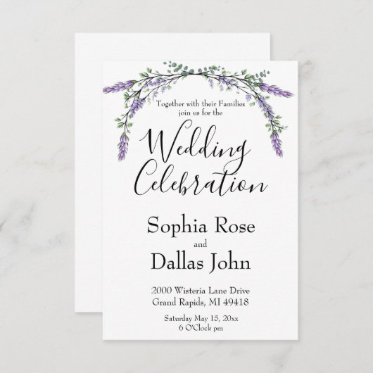 Elegante boho chic lavendel en eucalyptus kaart (Voorkant / Achterkant)