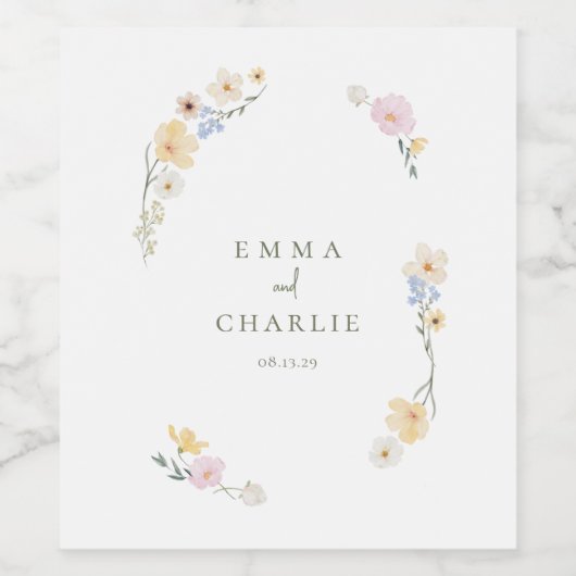 Elegante Boho Chic Pastel bloemen bruiloft Wijn Etiket (Enkel label)