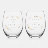 Elegante Boho Chic Pastel bloemen bruiloft Wijnglas Zonder Voet (Achterkant)
