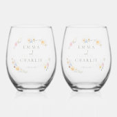 Elegante Boho Chic Pastel bloemen bruiloft Wijnglas Zonder Voet (Voorkant)