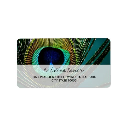 Elegante Boho Chic Pauwveer Foto Adres Etiket (Voorkant)