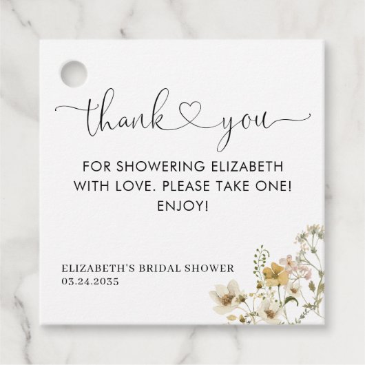 Elegante Boho Chic Wilde Bloem Bloemstuk Dank Je Bedankjes Labels (Voorkant)