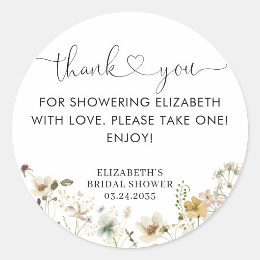 Elegante Boho Chic Wilde Bloem Bloemstuk Dank Je Ronde Sticker (Voorkant)