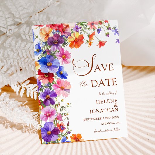 Elegante Boho Chic Wildebloemen Tuin Bruiloft Save The Date
