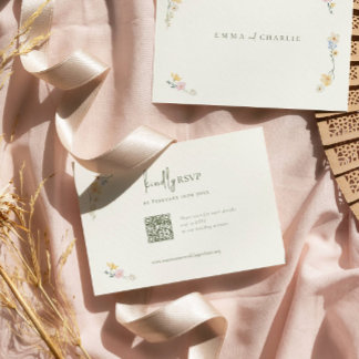 Elegante Boho Chic Wildflowers Wedding QR code RSV RSVP Kaartje