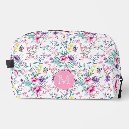 Elegante Boho Chique Bloemen & Vlinders Monogram Toilettasje (Voorkant)