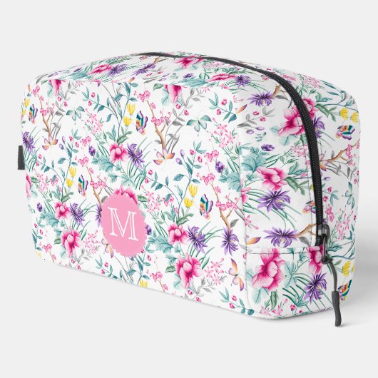 Elegante Boho Chique Bloemen & Vlinders Monogram Toilettasje (Rechterhoek)