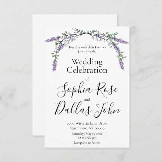 Elegante boho chique Lavendel Eucalyptus bruiloft Kaart (Voorkant / Achterkant)