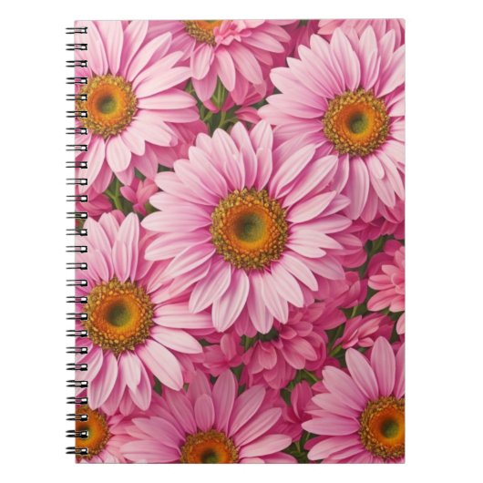 Elegante boho chique roze bloemen roze madeliefjes notitieboek (Voorkant)