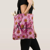 Elegante boho chique roze bloemen roze madeliefjes tote bag (Dichtbij)