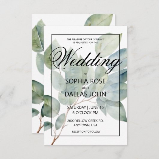 Elegante boho chique waterverf groen botanisch kaart (Voorkant / Achterkant)