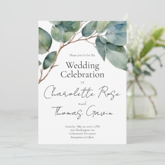 Elegante boho chique waterverf groen botanisch kaart (Staand voorkant)