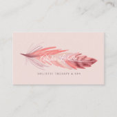 Elegante Boho Coral & Blush Roze Waterverf Veer Visitekaartje (Voorkant)