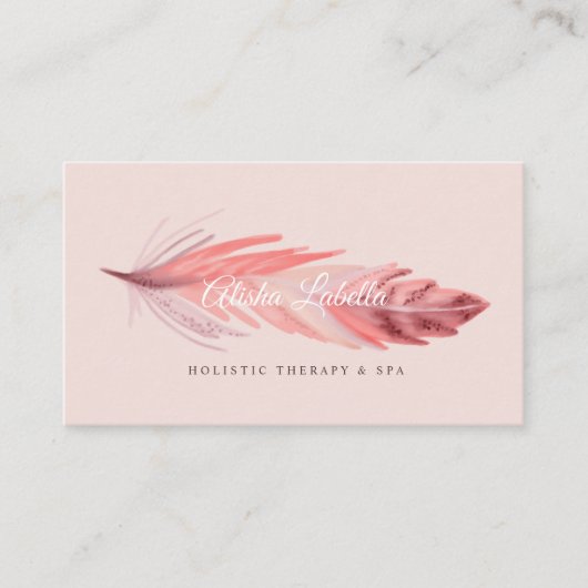 Elegante Boho Coral & Blush Roze Waterverf Veer Visitekaartje (Voorkant)