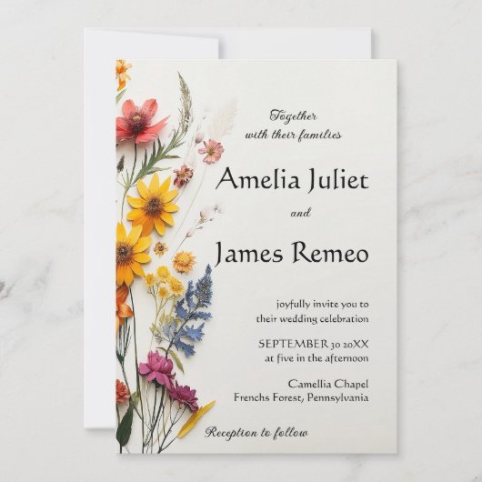 Elegante Boho Country Wild Flowers Wedding Kaart (Voorkant)