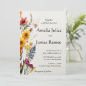 Elegante Boho Country Wild Flowers Wedding Kaart (Staand voorkant)