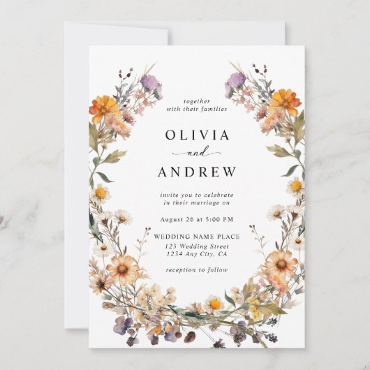 Elegante Boho Country Wildflowers Botanische bruil Kaart (Voorkant)