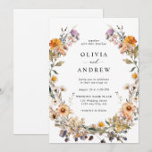 Elegante Boho Country Wildflowers Botanische bruil Kaart (Voorkant / Achterkant)