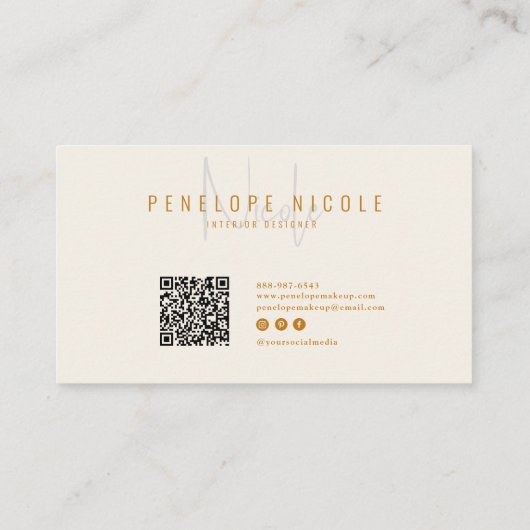 Elegante Boho Cream QR Code Modern Trendy Uniek Visitekaartje (Achterkant)