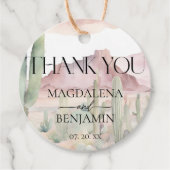 Elegante Boho Desert Landschap Cactus Bruiloft Bedankjes Labels (Voorkant)