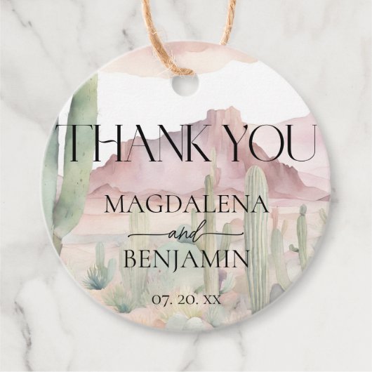 Elegante Boho Desert Landschap Cactus Bruiloft Bedankjes Labels (Voorkant)