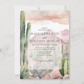 Elegante Boho Desert Landschap Cactus Bruiloft Kaart (Voorkant)