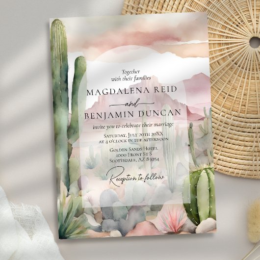 Elegante Boho Desert Landschap Cactus Bruiloft Kaart
