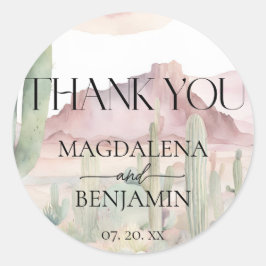 Elegante Boho Desert Landschap Cactus Bruiloft Ronde Sticker