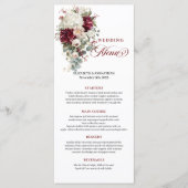 Elegante boho diep rood gouden rozen chique bruilo menu (Voorkant)